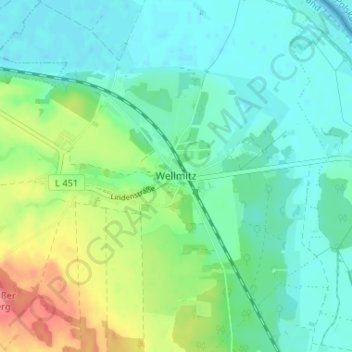 Mapa topográfico Wellmitz, altitud, relieve
