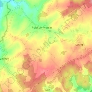 Mapa topográfico Jodenville, altitud, relieve