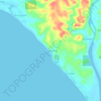 Mapa topográfico Pangpang, altitud, relieve