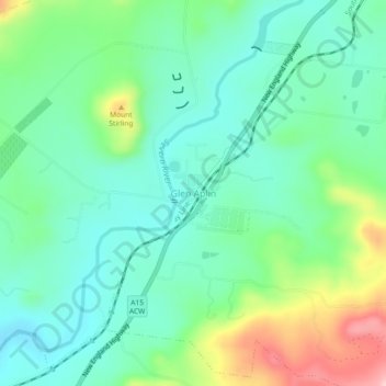 Mapa topográfico Glen Aplin, altitud, relieve