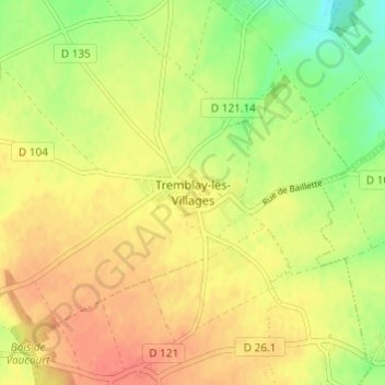 Mapa topográfico Tremblay-les-Villages, altitud, relieve