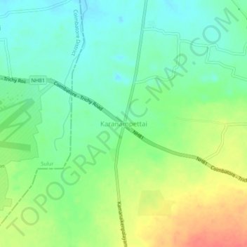 Mapa topográfico Karanampettai, altitud, relieve
