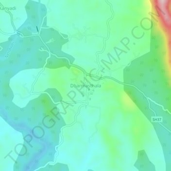 Mapa topográfico Dharmasthala, altitud, relieve