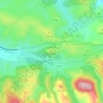 Mapa topográfico Castillon, altitud, relieve
