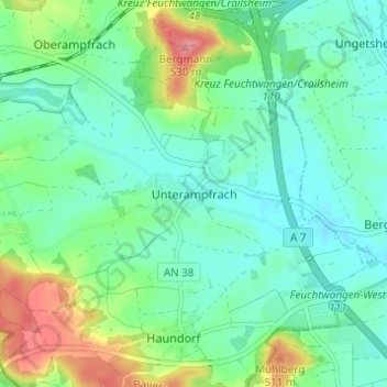 Mapa topográfico Unterampfrach, altitud, relieve