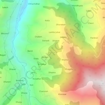 Mapa topográfico Bagalti, altitud, relieve