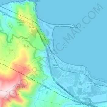 Mapa topográfico Marinello, altitud, relieve