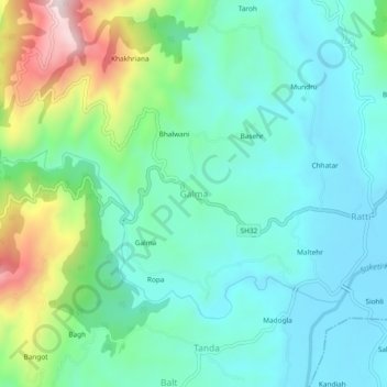 Mapa topográfico Galma, altitud, relieve