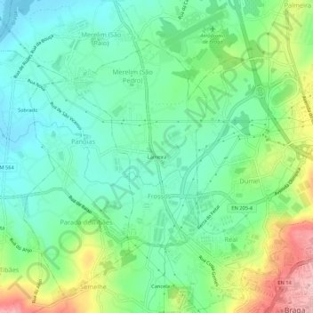 Mapa topográfico Lameira, altitud, relieve