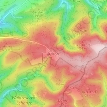 Mapa topográfico Schanze, altitud, relieve