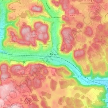 Mapa topográfico Ebingen, altitud, relieve
