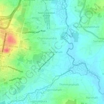 Mapa topográfico Nagondanahalli, altitud, relieve