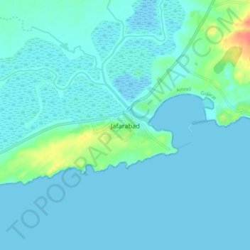 Mapa topográfico Jafarabad, altitud, relieve