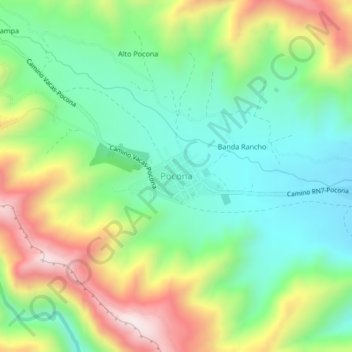 Mapa topográfico Pocona, altitud, relieve