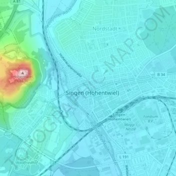 Mapa topográfico Oberes Schloss, altitud, relieve