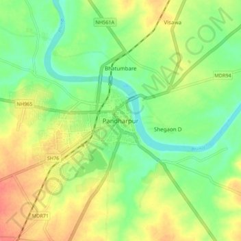 Mapa topográfico Pandharpur, altitud, relieve