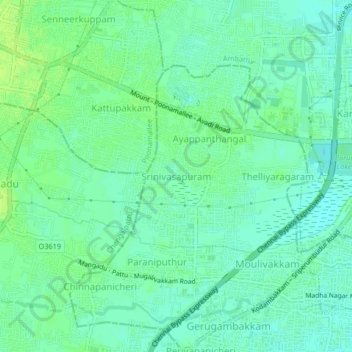 Mapa topográfico Srinivasapuram, altitud, relieve