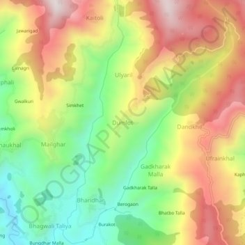 Mapa topográfico Dumlot, altitud, relieve