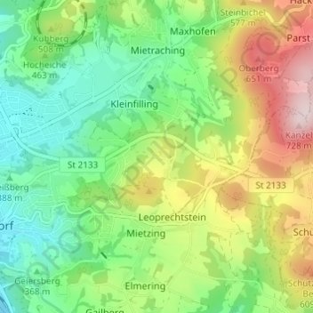 Mapa topográfico Klotzing, altitud, relieve