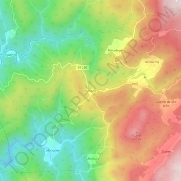 Mapa topográfico Ramalhal, altitud, relieve