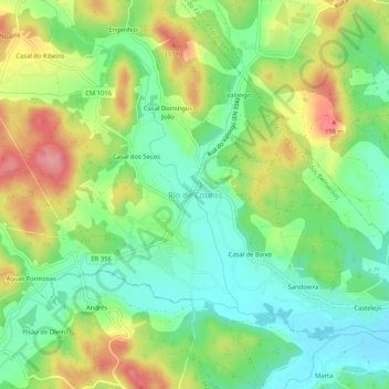 Mapa topográfico Rio de Couros, altitud, relieve