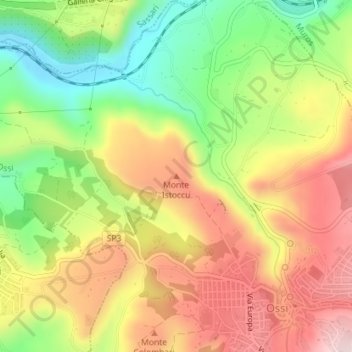 Mapa topográfico Monte Istoccu, altitud, relieve