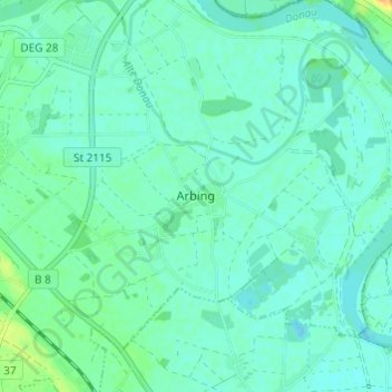 Mapa topográfico Arbing, altitud, relieve