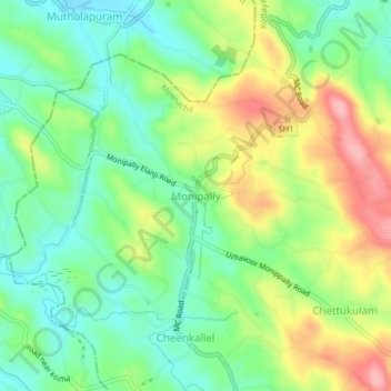 Mapa topográfico Monipally, altitud, relieve