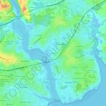 Mapa topográfico Le Scarh, altitud, relieve