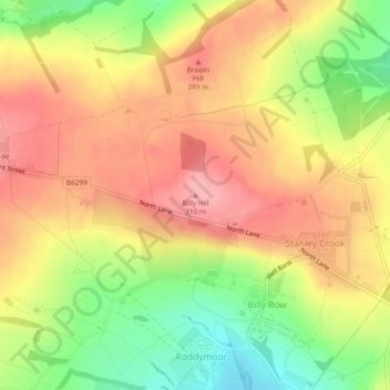 Mapa topográfico Sunniside, altitud, relieve