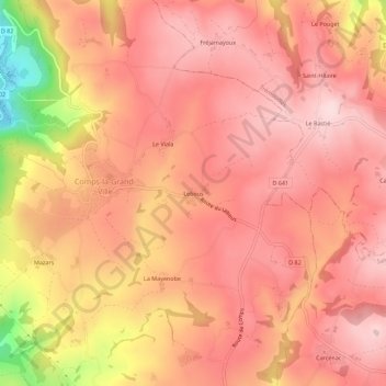 Mapa topográfico Lebous, altitud, relieve