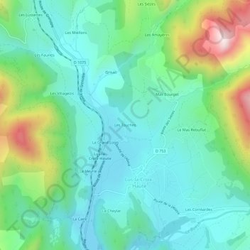 Mapa topográfico Les Touches, altitud, relieve