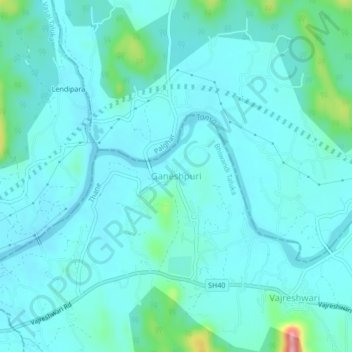 Mapa topográfico Ganeshpuri, altitud, relieve