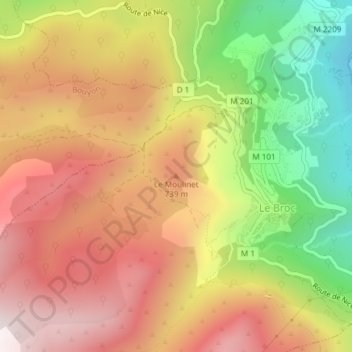 Mapa topográfico Le Moulinet, altitud, relieve