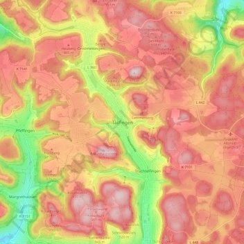 Mapa topográfico Tailfingen, altitud, relieve