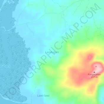 Mapa topográfico Landugan, altitud, relieve