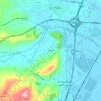 Mapa topográfico Quintas, altitud, relieve