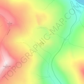 Mapa topográfico Lírisfelli, altitud, relieve