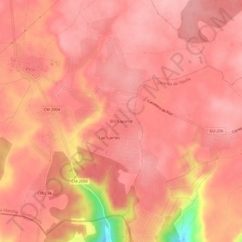 Mapa topográfico El Chaparral, altitud, relieve