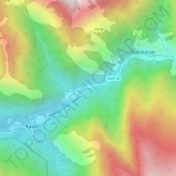 Mapa topográfico Goj, altitud, relieve