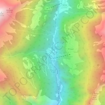 Mapa topográfico Arvigo, altitud, relieve