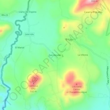 Mapa topográfico San Nicolás, altitud, relieve