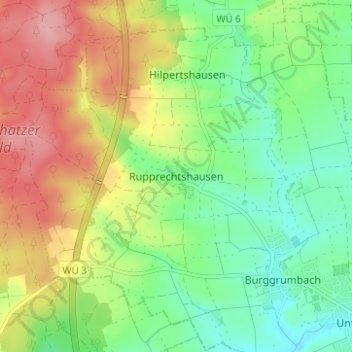 Mapa topográfico Rupprechtshausen, altitud, relieve