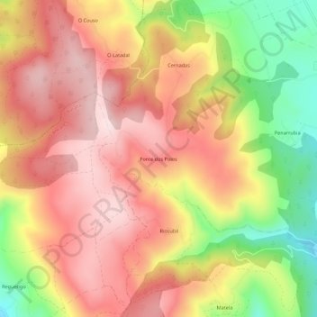 Mapa topográfico Fonte dos Poios, altitud, relieve