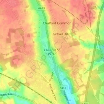 Mapa topográfico Chalfont St Peter, altitud, relieve