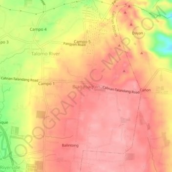 Mapa topográfico Biao Joaquin, altitud, relieve