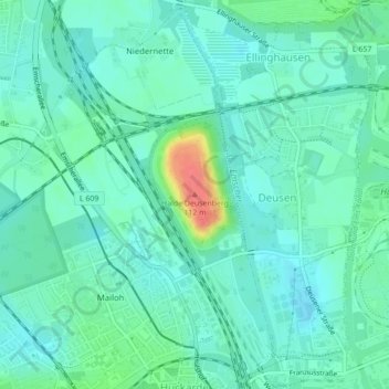 Mapa topográfico Halde Deusenberg, altitud, relieve