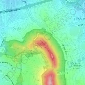 Mapa topográfico Red Hill, altitud, relieve