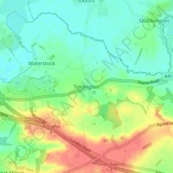 Mapa topográfico Tiddington, altitud, relieve