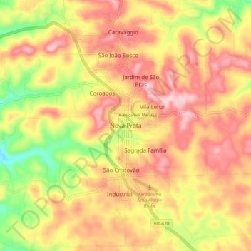 Mapa topográfico Nova Prata, altitud, relieve